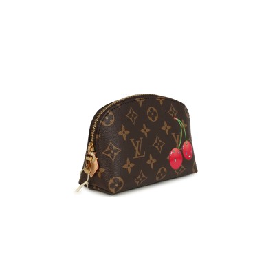 LOUIS VUITTON MURAKAMI X TAKASHI MURAKAMI CHERRY COSMETIC POUCH BROWN MONOGRAM GOLD HARDWARE M13766 (17*12*6cm)